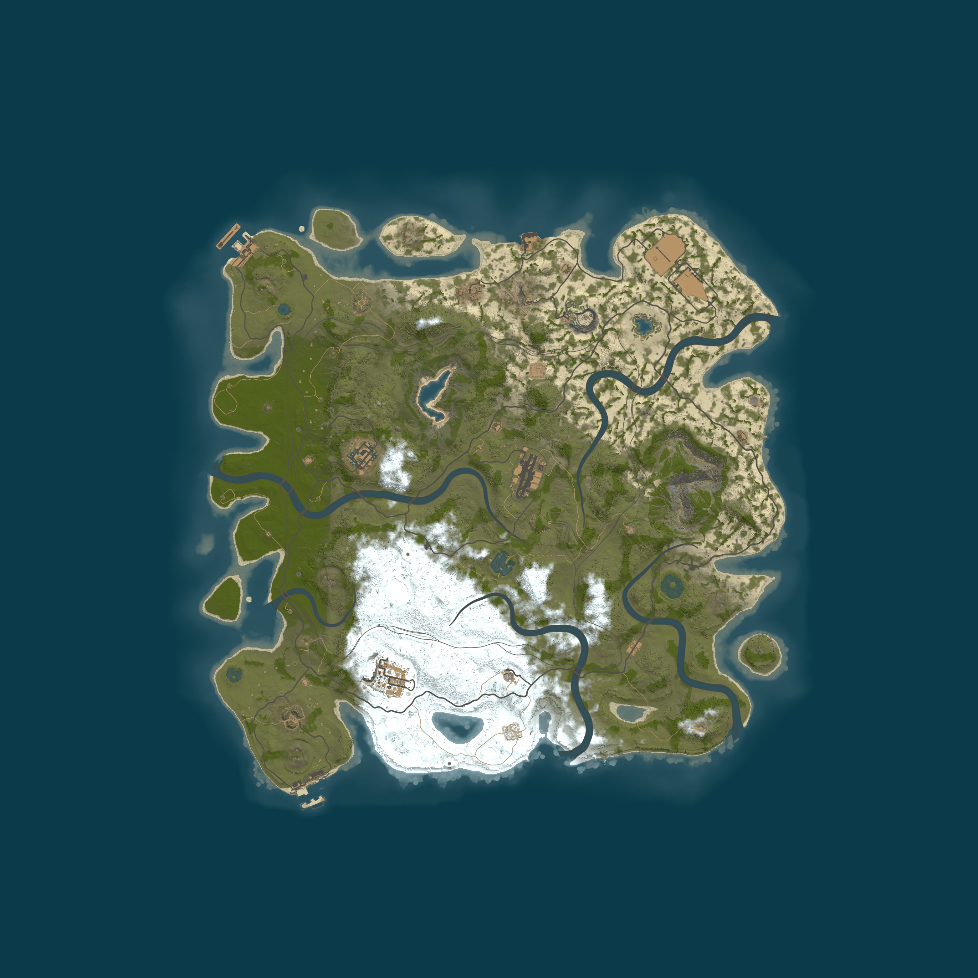 Map for Fields of Rust|PVE|Events|Raidable Bases|NPC's|Skill Tree