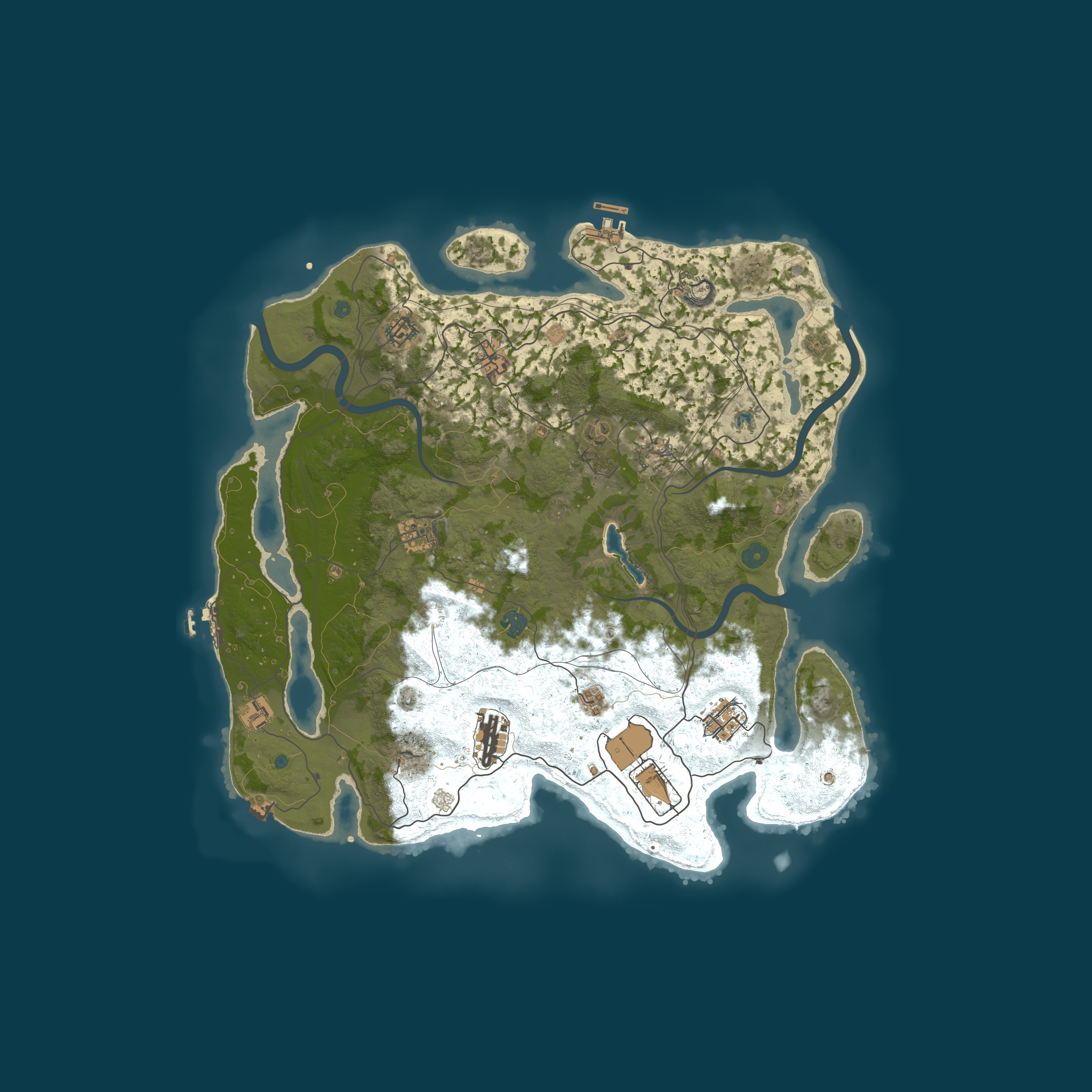 Map for Fields of Rust|PVE|Events|Raidable Bases|NPC's|Skill Tree