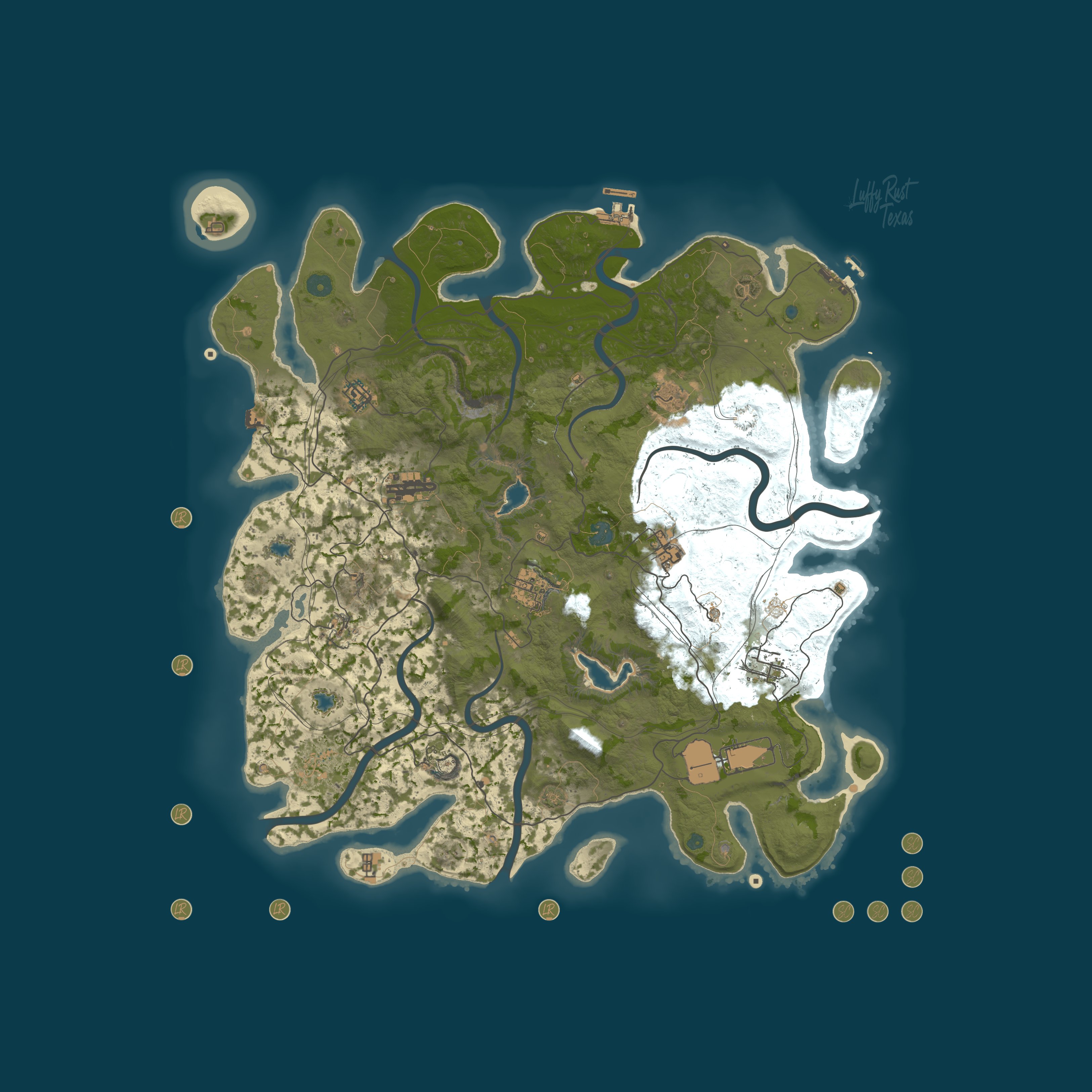 Map for LuffyRust Texas USA - 10xPvE|NoBP|Kits|Skins|Backpacks|Purge No
