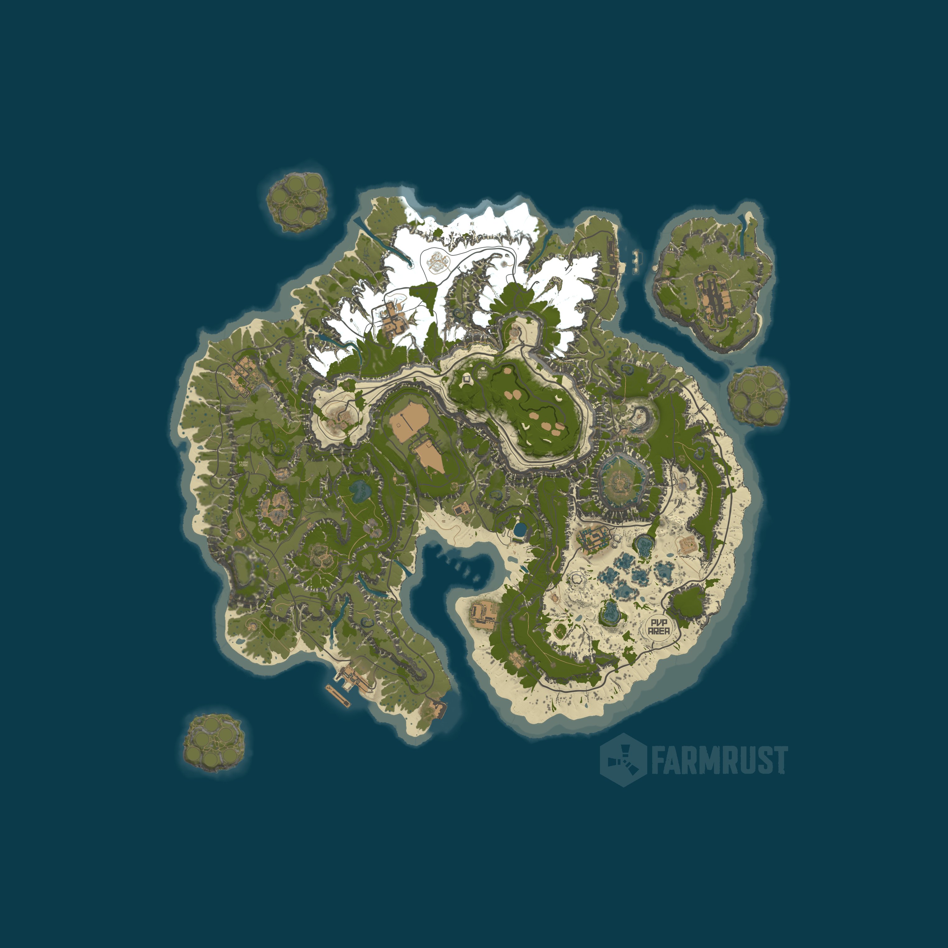 Map for FARMRUST RPG PvE | Skills • Quests • Economy • Raid Bases