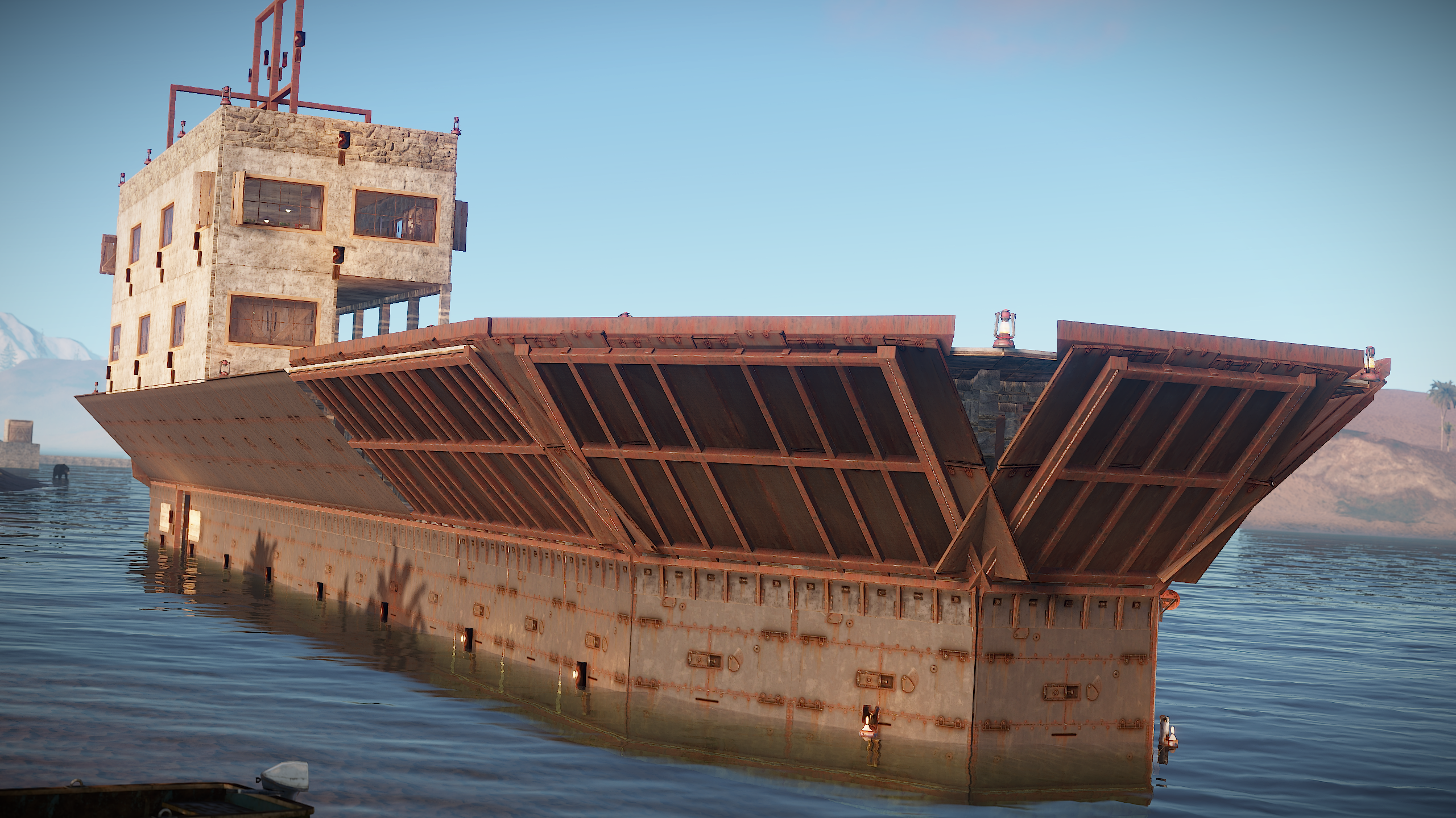 Rust cargo. Карго корабль раст. Дом корабль раст. Дом судно. Постройки раст.